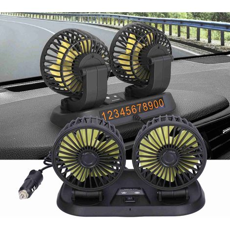 Ventilador USB doble (5V/12V), giratorio 360°, 5 brazos, 2 velocidades, ABS, con indicador de estacionamiento. (1/5)