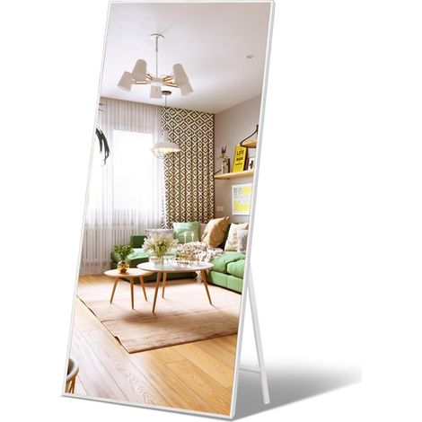 Miroirs pleine longueur de 165 x 60 cm, grand miroir blanc à suspendre au mur ou poser au sol, pour salle de bain, salon, chambre à coucher (1/5)