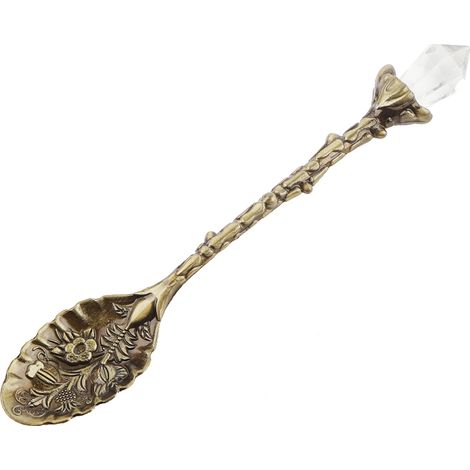 Cuillère à café en forme de tête de cristal, motif vintage, cuillère à dessert, pelle à dessert (bronze vert) (1/5)