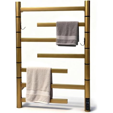 Sèche-Serviettes Électrique, Radiateur Porte-Serviettes Chauffant,65 W, Doré, Mural, Double Face Rotative, en Acier Inoxydable 304 avec Minuterie Intégrée, Plug in (1/5)