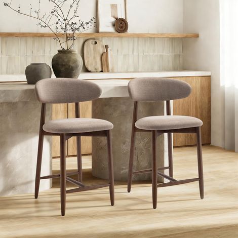 Tabourets de Bar avec Dossier, Lot de 2 - Chaises de Cuisine à Dossier avec Pieds en Bois pour Cuisine, Bar, Salle à Manger, Bureau, Couleur Camel (1/5)