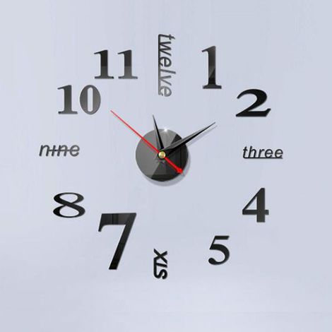 SHINING HOUSE 3D-Spiegelaufkleber – große rahmenlose Wanduhr – moderner Stil – DIY – Uhr mit großen Zahlen – Wanddekoration für Zuhause/Büro/Schule (1/3)
