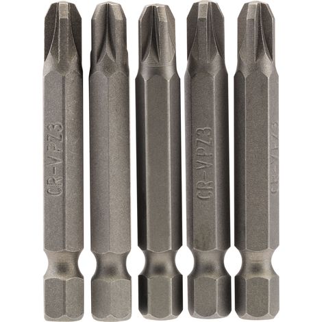 Draper 5-Piece 50mm Long No.3 Phillips Pozidriv (PZ) Type Insert Bits Set with 1/4" Hex Shank (1/5)