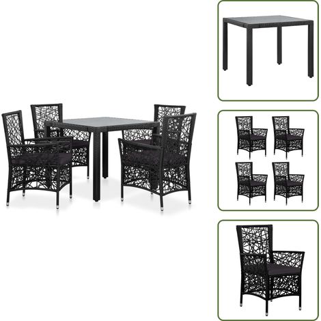 Mesa de jardín - vidaXL Juego de comedor de jardín 5 piezas de ratán sintético negro - Sillas de jardín