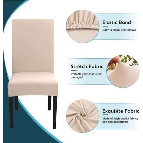 Housse de Chaise - - Extensible - 6 Pièces - Lavable - Beige (1/4)