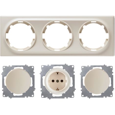 Plaque de finition 3 postes Florence + 1 Prise avec terre + 2 Interrupteurs simples - beige