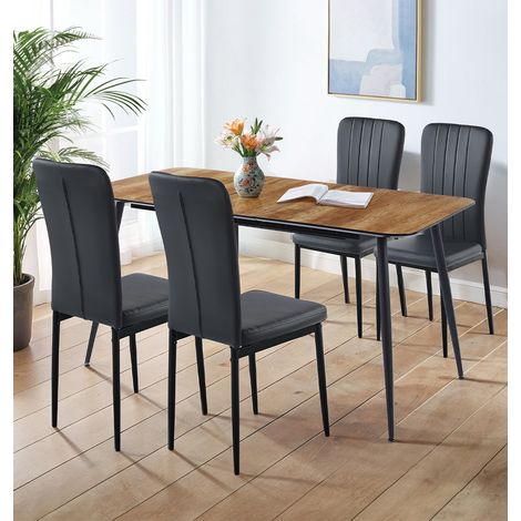 Hallowood Furniture Cullompton Large Extendable Dining Table and Chairs Set 4, Oak Effect Top Extending Kitchen Table and Chairs Set 4 in Black Faux Leather, Dining Room Sets for Home or Cafe (1/5)