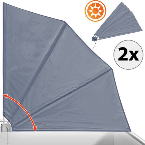 DETEX® 2x Abanicos de Balcón Plegables 140x140cm Ajustables en 3 Posiciones Poliéster con Soporte de Pared Antracita (1/5)