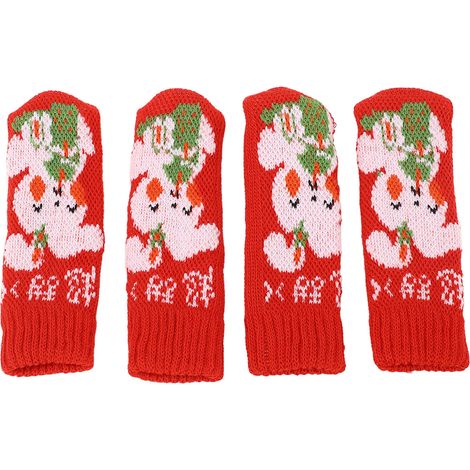 Lot de 20 protège-pieds de chaise en tricot épais, chaussettes antidérapantes pour pieds de meubles sur parquet, motif lapin rouge et blanc (1/5)