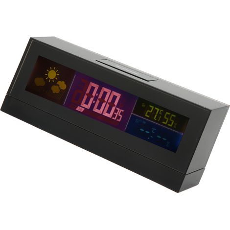Horloge météo électronique, calendrier perpétuel, thermohygromètre intérieur (capteur avec batterie intégrée, récepteur sans pile) (1/5)