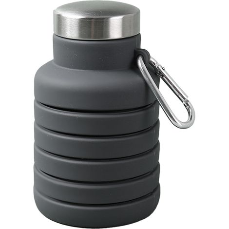 Bouteille d'eau pliable pour enfants 510ml en silicone alimentaire, mousqueton métallique, noir, idéale pour l'école et les voyages (1/5)