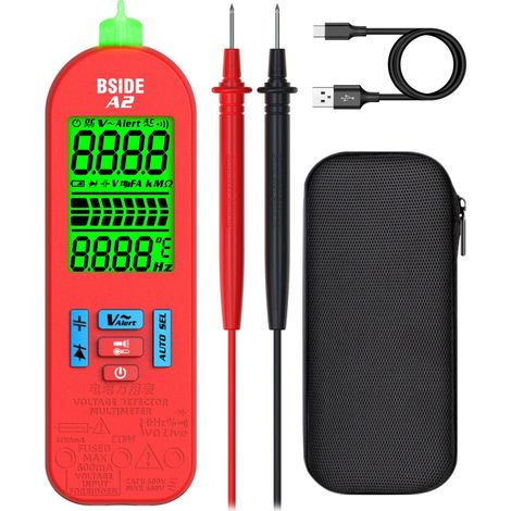 A2 Mini Multimètre Numérique Multimètre Automatique Rechargeable 6000 Comptes Fonction VFD Testeur de Courant Tesnsion Résistance Capacité Diode Hz Détecteur de Tension Électrique avec Étui (1/5)
