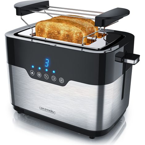 Arendo 2-Scheiben Toaster MORGEN Edelstahl, 920 W, mit extra breiten Schlitzen, Touchpanel mit LED-Anzeige, Schwarz/Silber (1/5)