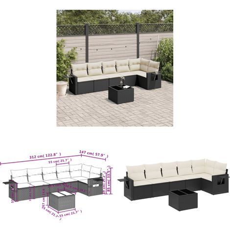 7-tlg. Garten-Sofagarnitur mit Kissen Schwarz Poly Rattan - Gartenmöbel - Outdoor Möbel - Lounge Set - Rattan Gartenset - Sofasatz - Home & Living (1/3)