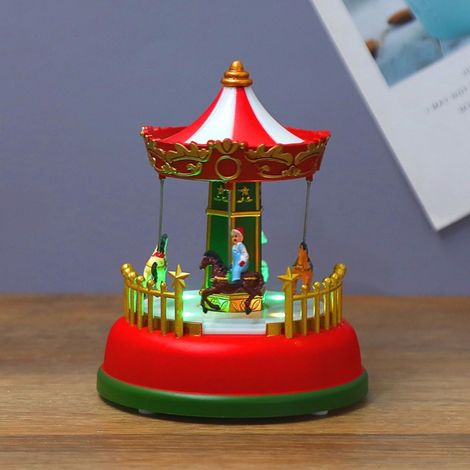 Manège De Noël - Roue De La Fortune Animée Avec Lumières Led Et Musique - Décoration Village De Noël Intérieur Extérieur - 11x11x15 cm - Alimenté Par 3 Piles Aaa (1/5)