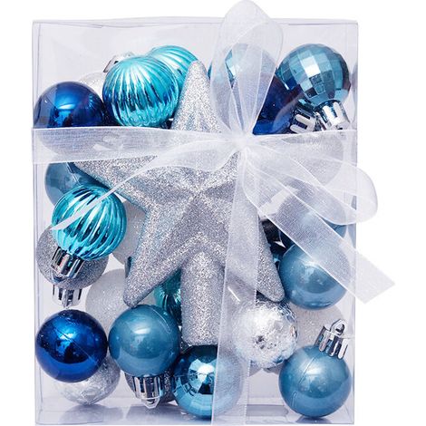 MINKUROW Christbaumkugeln, 30 Stück Christbaumkugeln, Christbaumkugeln-Set, Christbaumkugeln aus Kunststoff, zum Dekorieren von Weihnachtsbaum, Glitzer-Weihnachtsbaumkugeln, 3 cm-Blau-Weiß (1/4)