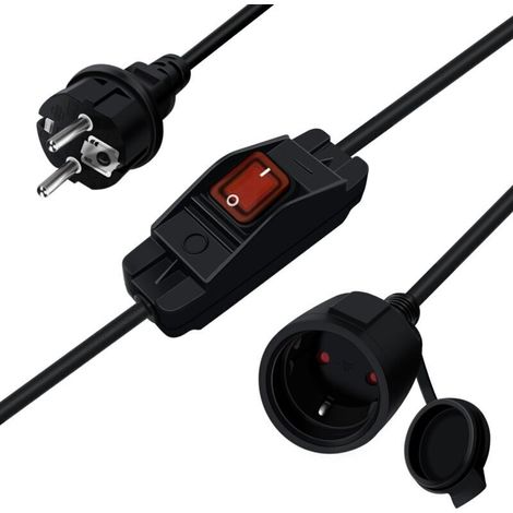 Cable D'extension Schuko avec Interrupteur 16A 250V Rallonge électrique Courte Schuko,Câble Court 2 AC Prise IP44 pour Une Utilisation Extérieure ou Intérieure, à La Maison, Au Bureau (0.5) (1/5)