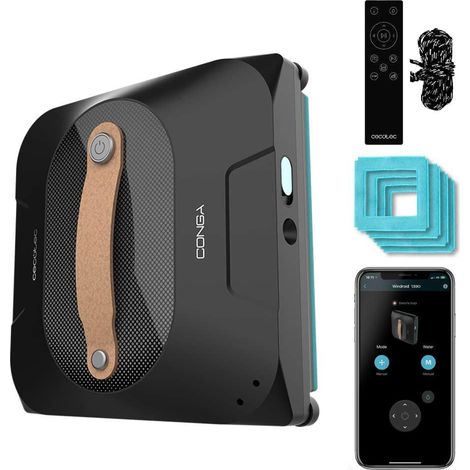 Robot Lave-vitres Conga Windroid 1390 Double Spray Connected, 3 en 1 Pulvérise, nettoie et sèche, Double Pulvérisateur, APP et télécommande, 8 Modes, Portée de 7,5 m, Corde de sécurité (1/5)