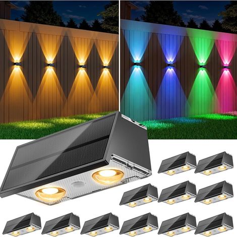 Lot de 12 appliques murales solaires, lumières LED étanches, décoration lumineuse de couleur RVB, jardin, piscine, éclairage d'ambiance nocturne (1/5)