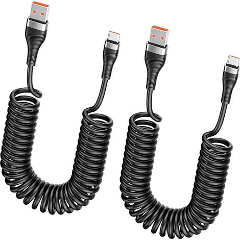 2PCS Câbles USB Vers USB C Spirales Pour Voiture, Cable USB C et Rétractable, Câble USB C Pour Voiture Court et Extensible, Câble, Charge Rapide et Transfert de Données (1/5)