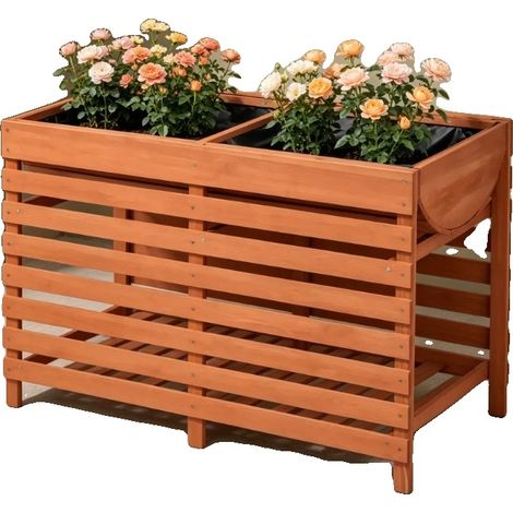 Fioriera in legno massello, 100 cm x 50 cm x 71 cm, facile da montare, ampia superficie di piantumazione, vano porta attrezzi. (1/5)