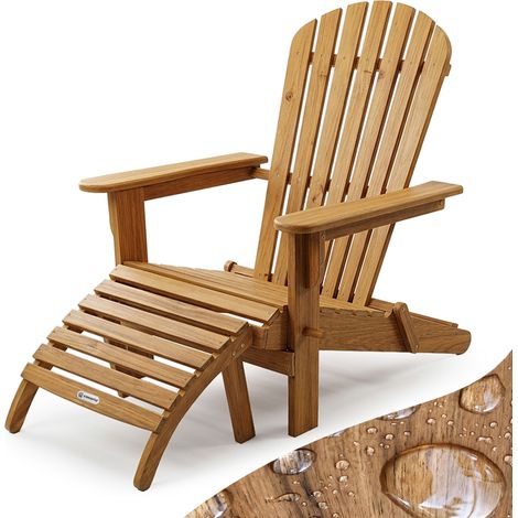 Casaria – Chaise longue transat Adirondack en bois d'acacia – Repose-pieds inclus – Dimensions 85x69x93cm – Ergonomique pour extérieur (1/5)