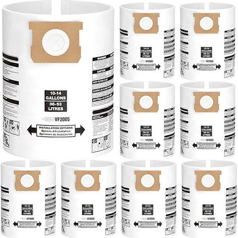 8 pièces 10-14 Gallon aspirateur sacs pour aspirateur d’atelier sacs, Disposable humide sec Vaccum Collection sacs Replace pièce type 90672 (1/5)