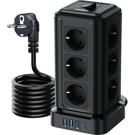 Multiprise Tour Verticale 12 Prises + 4 Ports USB 1 type C Parasurtenseur Économise d'Espace pour Maison et Bureau (1/5)