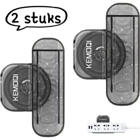 Support de multiprise 2 pièces - ventouse, support de multiprise à effet ondulé, fixation murale sans perçage - organisateur et rangement multifonctionnel pour prises - gris transparent (1/5)