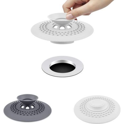 ZOLGINAH Set di 2 tappi di scarico in silicone per vasca da bagno, lavandino, vasca, filtro di protezione per pavimento, lavanderia, cucina e bagno (2 colori) (1/5)