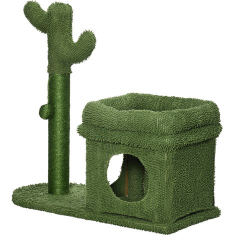 Arbre à chat cactus design avec cama cueva, poste sisal, balle suspendue 68x30x67 cm vert