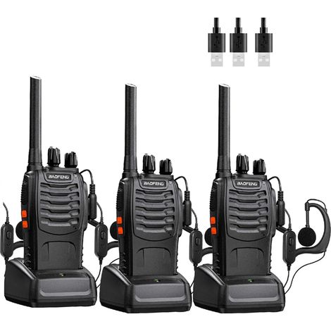 Talkie Walkie PT88E PMR446 sans Licence 16 Canaux, Rechargeable avec Chargeur USB, Lampe de Poche LED, Talkie Walkie Professionnel avec Oreillette pour la Famille, l'école (3pcs, Noir) (1/4)