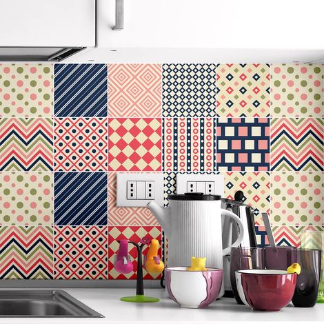 Sticker Mural Carrelage adhésif Cuisine Salle de Bain - 9 Stickers Carreaux DE Ciment Ethnique Nagano - 9stickers15x15cm (1/5)