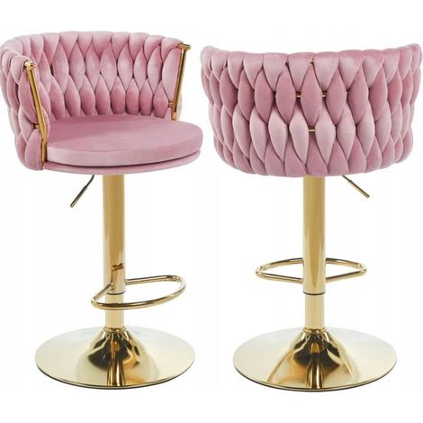 Tabouret de bureau en velours rose à entrelacs doré avec structure réglable (1/5)