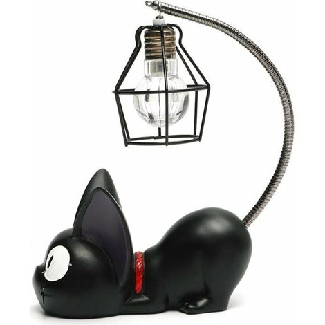 Creative Résine Kiki Chat Animal Veilleuse, Ornements Décoration Cadeau Petite Lampe De Pépinière De Chat Respirer LED Veilleuse,(noir)-