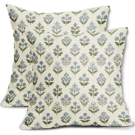 Lot de 1 housse de coussin à motif floral – Taie de coussin décorative en lin (45 x 45 cm) à imprimé botanique vintage – Style Ferme et Cottage pour canapé, lit et salon (1/5)