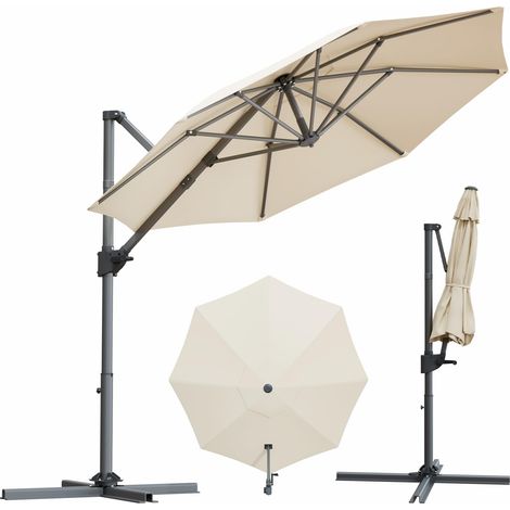 Parasol Déporté Carré 330x330cm, Parasol de Jardin Inclinable Rotatif 360° avec Manivelle, Protection UV50+, Toile Imperméable, pour Terrasse Balcon Piscine,Beige (1/5)