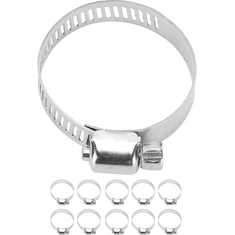 Lot de 10 colliers de serrage pour tuyau d'arrosage de 3,5 cm, en acier inoxydable, avec boucle de fixation carrée. (1/5)