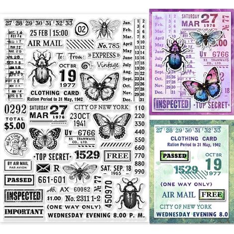 Tampons Transparents Timbres-Poste Air Mail Tampon Transparent Vintage Tampon Transparent Insectes Papillons Tampons en Silicone pour la Fabrication de Cartes de Scrapbooking (1/5)