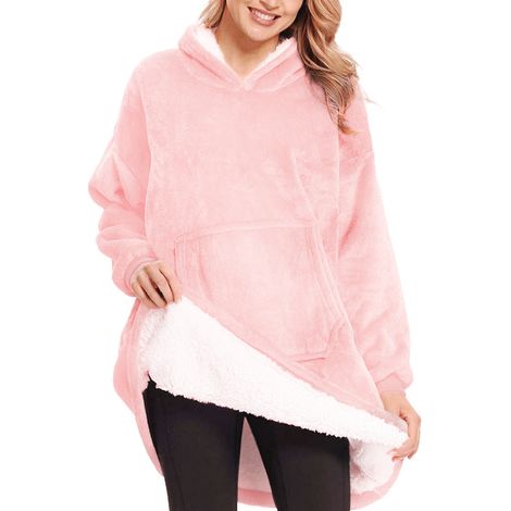 Felpa Plaid con Capucha Oversize, Manta con Mangas Unisex, Talla Única.  Color: Rosa