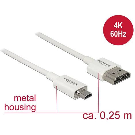 Câble HDMI micro Delock Slim haute qualité avec Ethernet - Blanc - Support 4K - 25 cm (1/3)