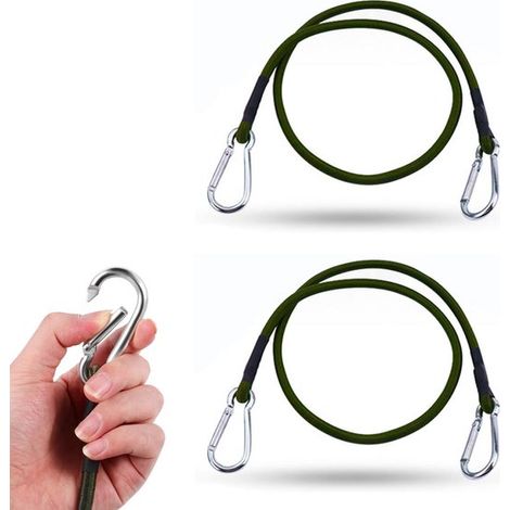 Set di 2 corde elastiche con moschettone, stendibiancheria da campeggio, corda di fissaggio per campeggio, 8 mm, 60 cm. Con moschettone per campeggiatori, campeggio. (1/5)