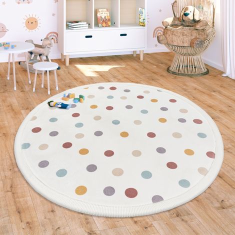 Paco Home Alfombra De Habitacion Bebe Infantil Antideslizante Arcoíris Animal Lunares Ø 120 cm tondo, Multicolore (1/4)