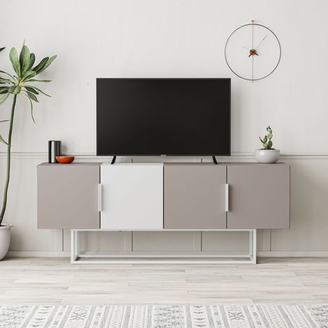 Decortie Tontini Modern TV Stand Multimedia Centre TV Unit With Storage Cabinet 140cm - Mocha Grey / White (1/5)