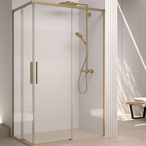 Mampara de ducha angular corredera 100x70 Oro Cristal Templado Antical Transparente 6 mm (1/5)