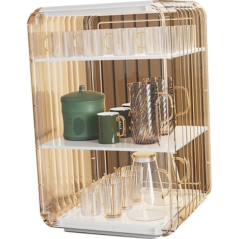 Organisateur de bouteilles d'eau en acrylique robuste, anti-poussière et facile à nettoyer. Grand modèle à 3 niveaux, blanc, idéal pour un placard ou un bureau.