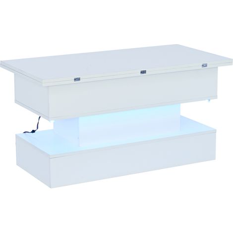 Tavolino elevabile con contenitore, presa, USB e USB-C, LED, bianco 100 x 50 x 51,5 cm (1/5)