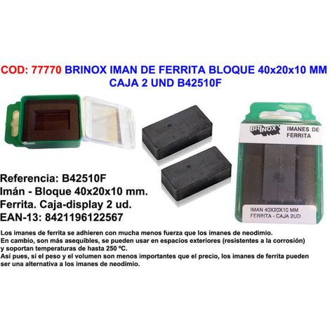 BRINOX brinox iman ferrita bloque 40x20x10 mm b42510f , brinox iman ferrita bloque 40x20x10 mm b42510f