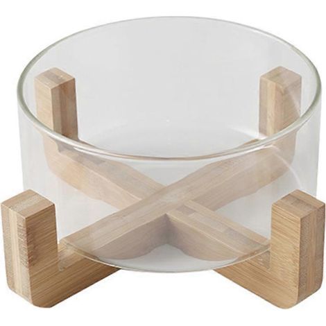 Saladier en verre transparent résistant à la chaleur, avec base en bois. Bol de conservation des fruits et légumes.-16.00X16.00X4.40CM (1/3)
