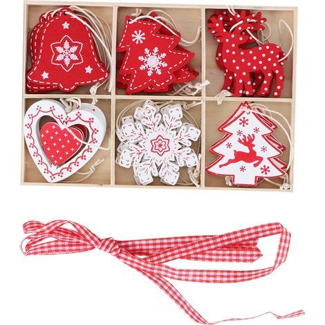 24-teiliges Set Weihnachtsbaum-Anhänger mit Elch, Weihnachtsmann, Baum, Schneeflocke, Glöckchen und bunten Holzanhängern für Weihnachtsfeiern und Zuhause (1/5)
